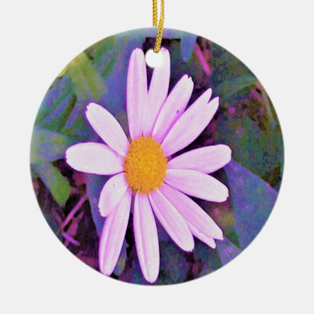 Pink Daisy Flower Ceramic Tree Decoration (Front)