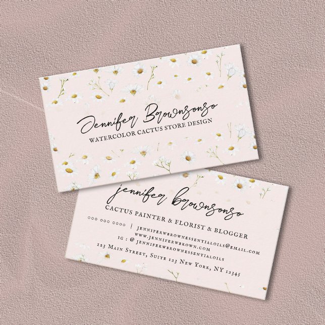 Pink Daisy Flower Chic Elegant Signature Script Business Card (Creator Uploaded)