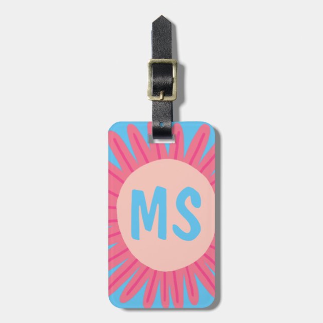 Pink Daisy Flower CUSTOMIZED INITIALS Luggage Tag (Front Vertical)