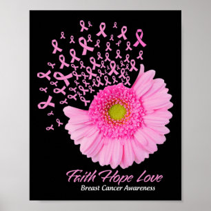 Pink Daisy Flower Faith Hope Love Breast Cancer Aw Poster