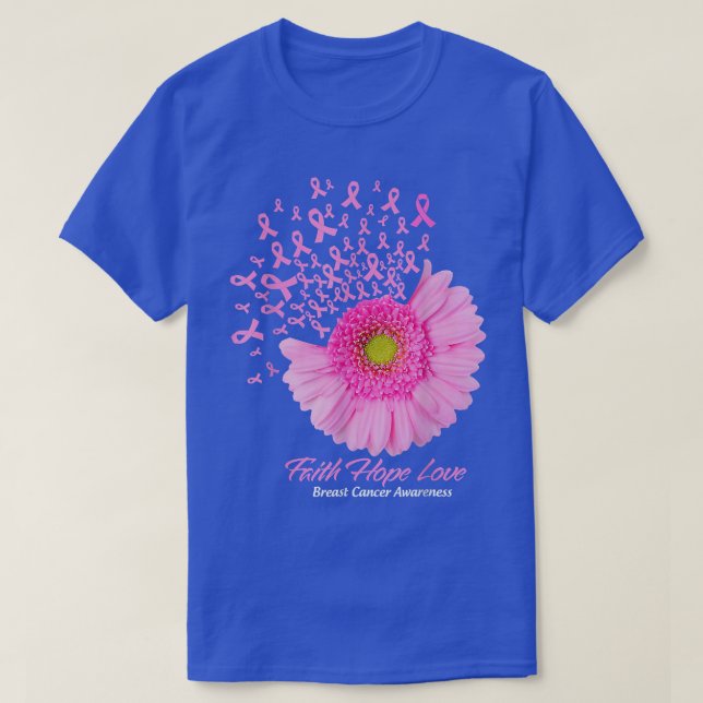 Pink Daisy Flower Faith Hope Love Breast Cancer Aw T-Shirt (Design Front)