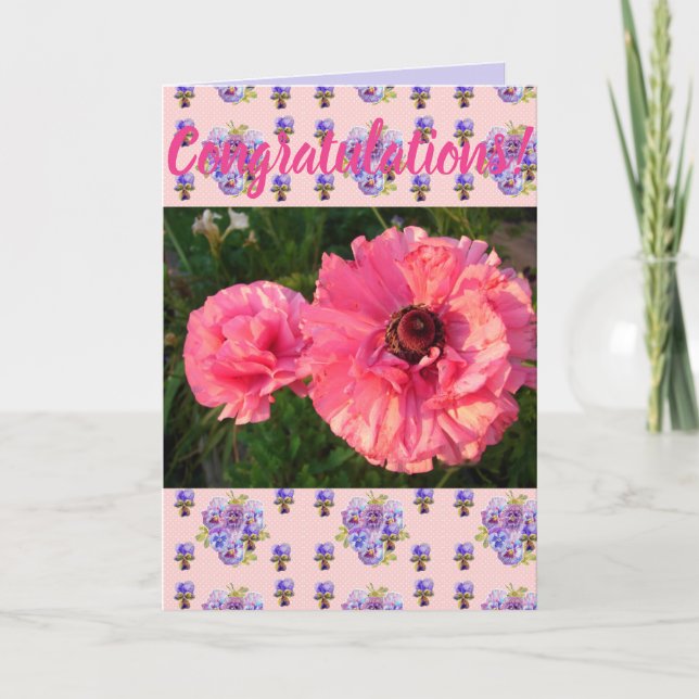 Pink Daisy Flower Floral Conrgatulations art Card (Front)
