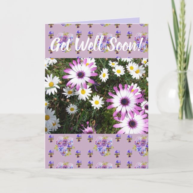 Pink Daisy Flower Floral Get Well Soon art Card (Front)