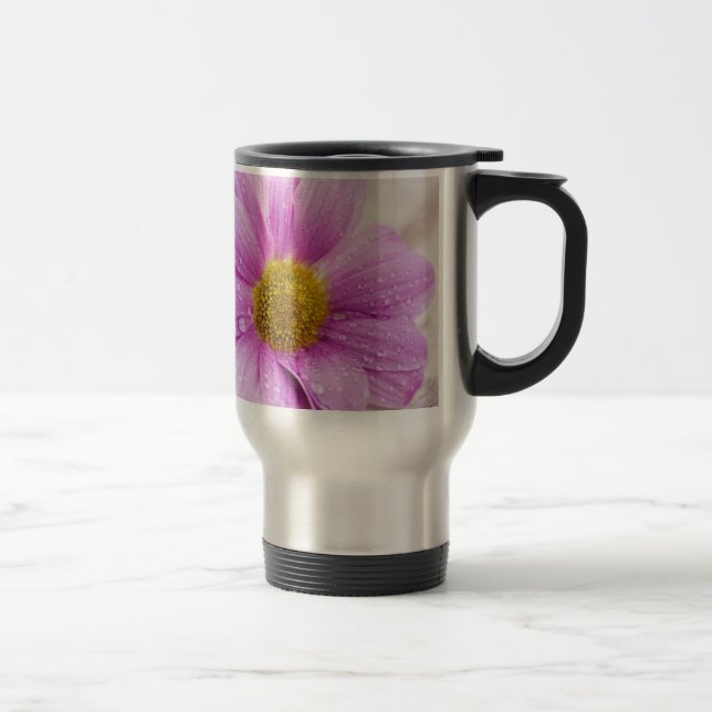 Pink daisy flower gift travel mug (Right)