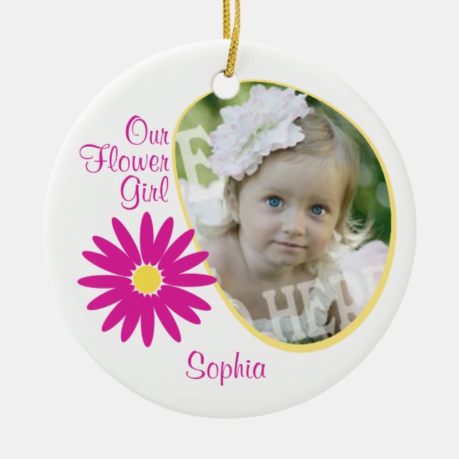Pink Daisy Flower Girl Photo Ceramic Tree Decoration (Front)