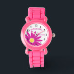 Pink Daisy Flower Girl Watch<br><div class="desc">Fun and bold pink daisy flower girl design with name.  This watch makes the perfect wedding thank you gift for a sweet little flower.  Personalise with a name to make it extra special.</div>