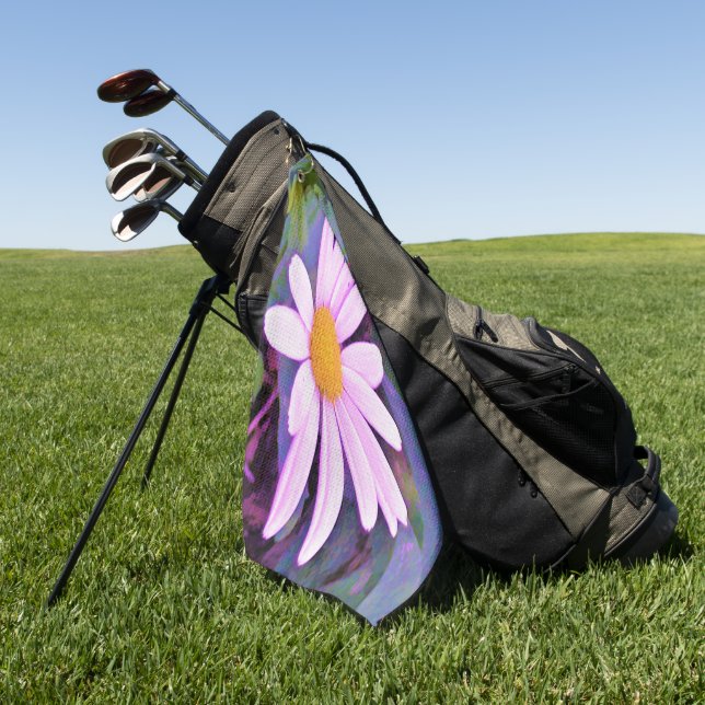 Pink Daisy Flower Golf Towel (Green)