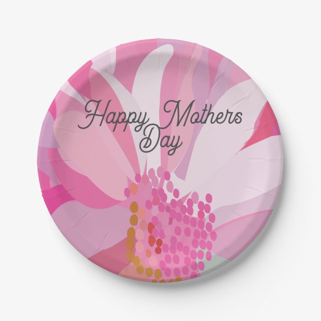 Pink Daisy Flower  Mothers Day Paper Plate (Front)