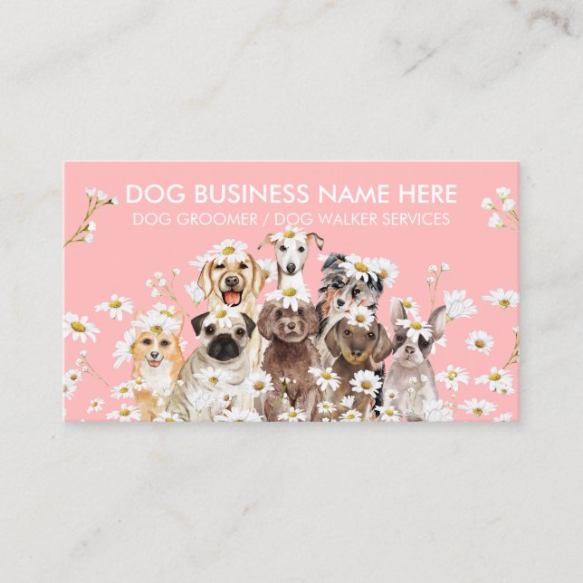 Pink Daisy Flower Pet Sitter Walker dog petcare Business Card (Front)