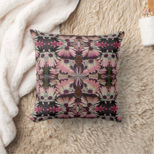 Pink Daisy Flowers Abstract Design Cushion
