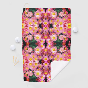 Pink Daisy Flowers And Bumble Bee Pattern   Golf Towel