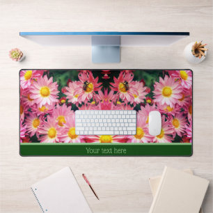 Pink Daisy Flowers And Bumble Bee Personalised Desk Mat