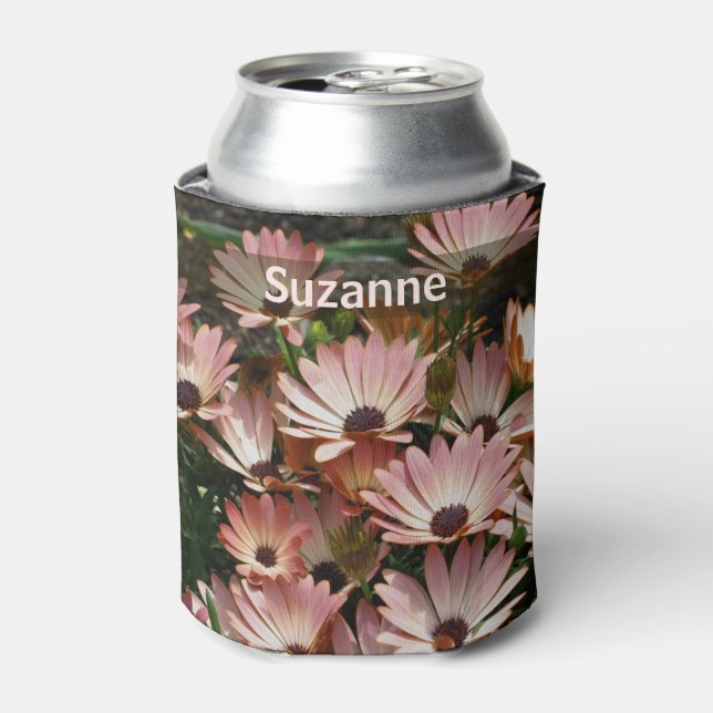 Pink Daisy Flowers Personalised  Can Cooler (Can Front)