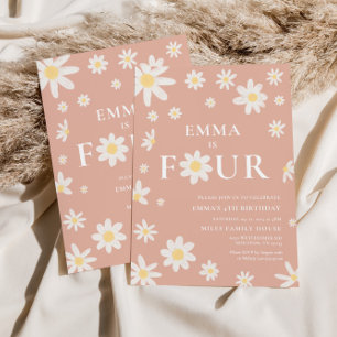 Pink Daisy Fourth 4th Birthday invitation Four