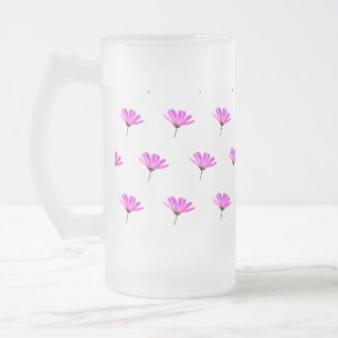 Pink Daisy Frosted Glass Beer Mug