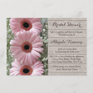 Pink daisy gerbera on wood Bridal Shower Invitation