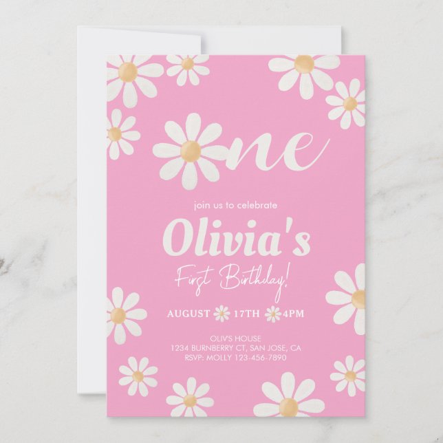Pink Daisy Girl birthday Invitation (Front)