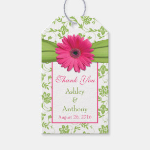 Pink Daisy Green Floral Thank You Favour Tag