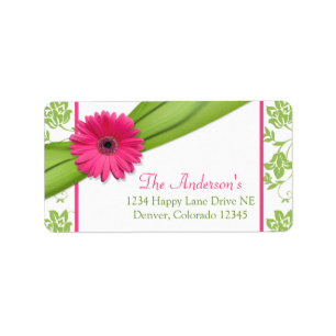 Pink Daisy Green Floral Wedding Address Labels