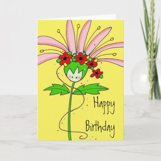 Pink Daisy Happy Birthday Card (Front)