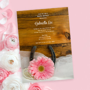 Pink Daisy Horseshoe Country Western Bridal Shower Invitation