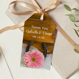 Pink Daisy Horseshoe Western Wedding Favour Tags