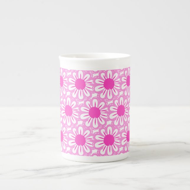 Pink Daisy Illustration Bone China Mug (Front)