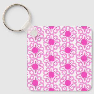 Pink Daisy Illustration Key Ring