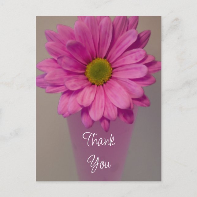 Pink Daisy in Vase Thank You Note Postcard (Front)