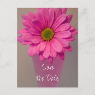 Pink Daisy in Vase Wedding Save the Date Announcement Postcard