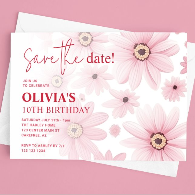 Pink Daisy Kid's Birthday Save The Date (Creator Uploaded)