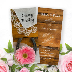 Pink Daisy, Lace and Horseshoe Western Wedding Programme