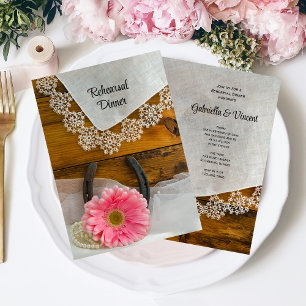 Pink Daisy Lace Country Western Rehearsal Dinner Invitation