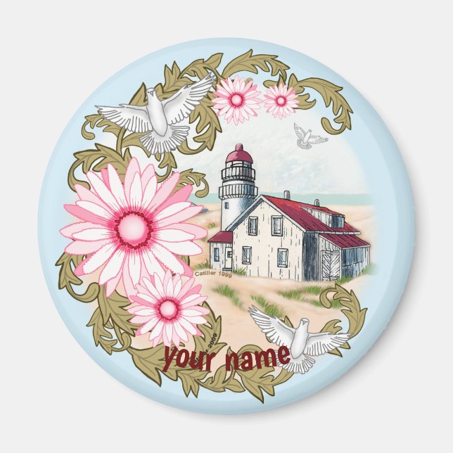 Pink Daisy Lighthouse  magnet  (Front)