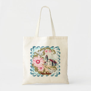 Pink Daisy Lighthouse Tote Bag