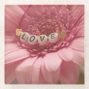 Pink Daisy Love Glass Coaster