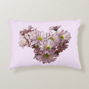 Pink Daisy Mums Heart Decorative Cushion