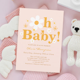 Pink Daisy Oh Baby Spring Baby Girl Shower  Invitation