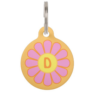 Pink Daisy on Orange Personalized Pet Tag