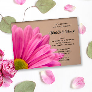 Pink Daisy on Tan Engagement Party Invitation