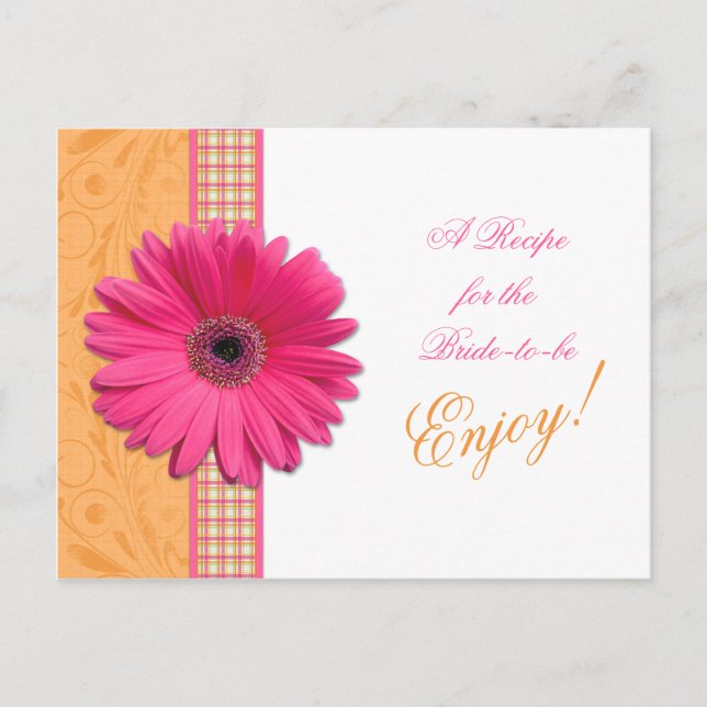 Pink Daisy Orange Bride Recipe Card Bridal Shower (Front)