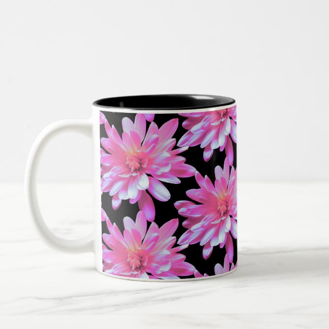 Pink daisy pattern, pink flowers Two-Tone coffee mug (Left)