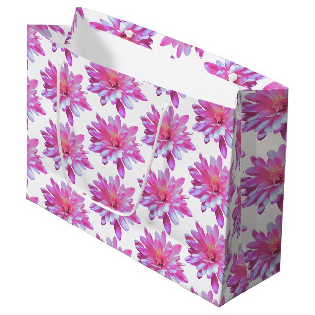 Pink daisy pattern, pretty floral pattern large gift bag (Front Angled)