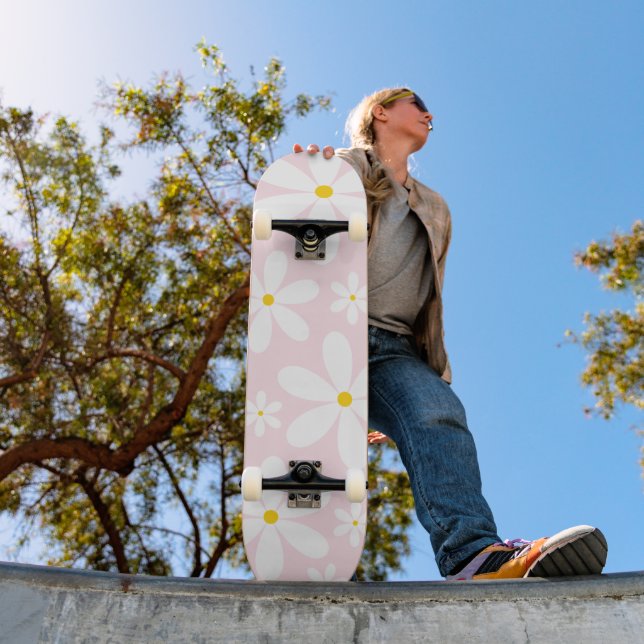 Pink Daisy Pattern Skateboard (Outdoor 1)