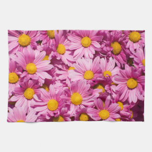 Pink daisy pattern tea towel