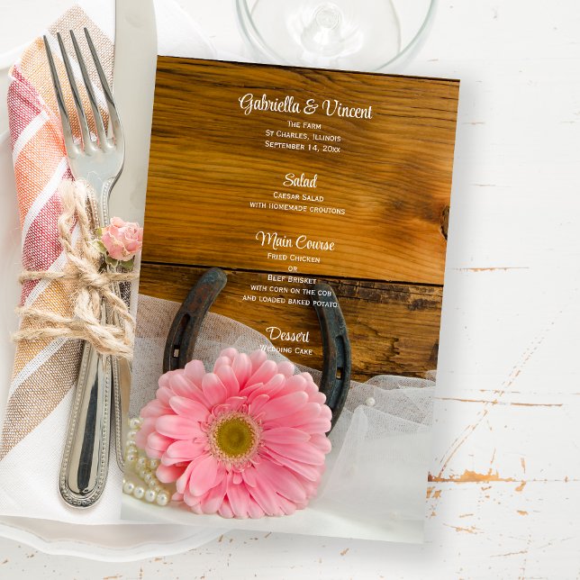 Pink Daisy Pearls Horseshoe Country Wedding Menu (Creator Uploaded)