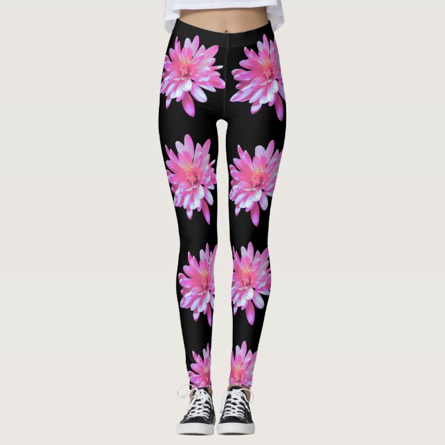 Pink Daisy photo pattern Leggings (Front)