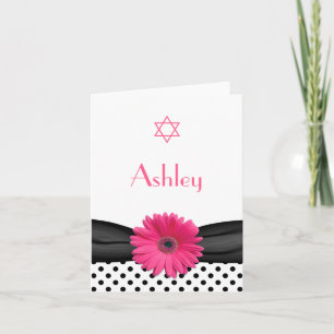 Pink Daisy Polka Dot Bat Mitzvah Thank You Card