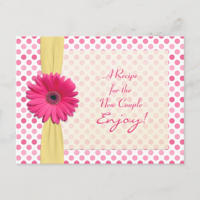Pink Daisy Polka Dot Recipe Card for new couple (Front)