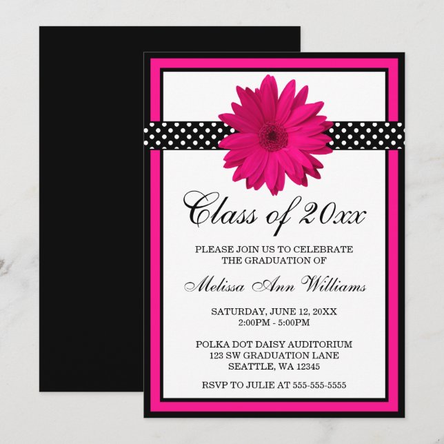 Pink Daisy Polka Dots Graduation Announcement (Front/Back)